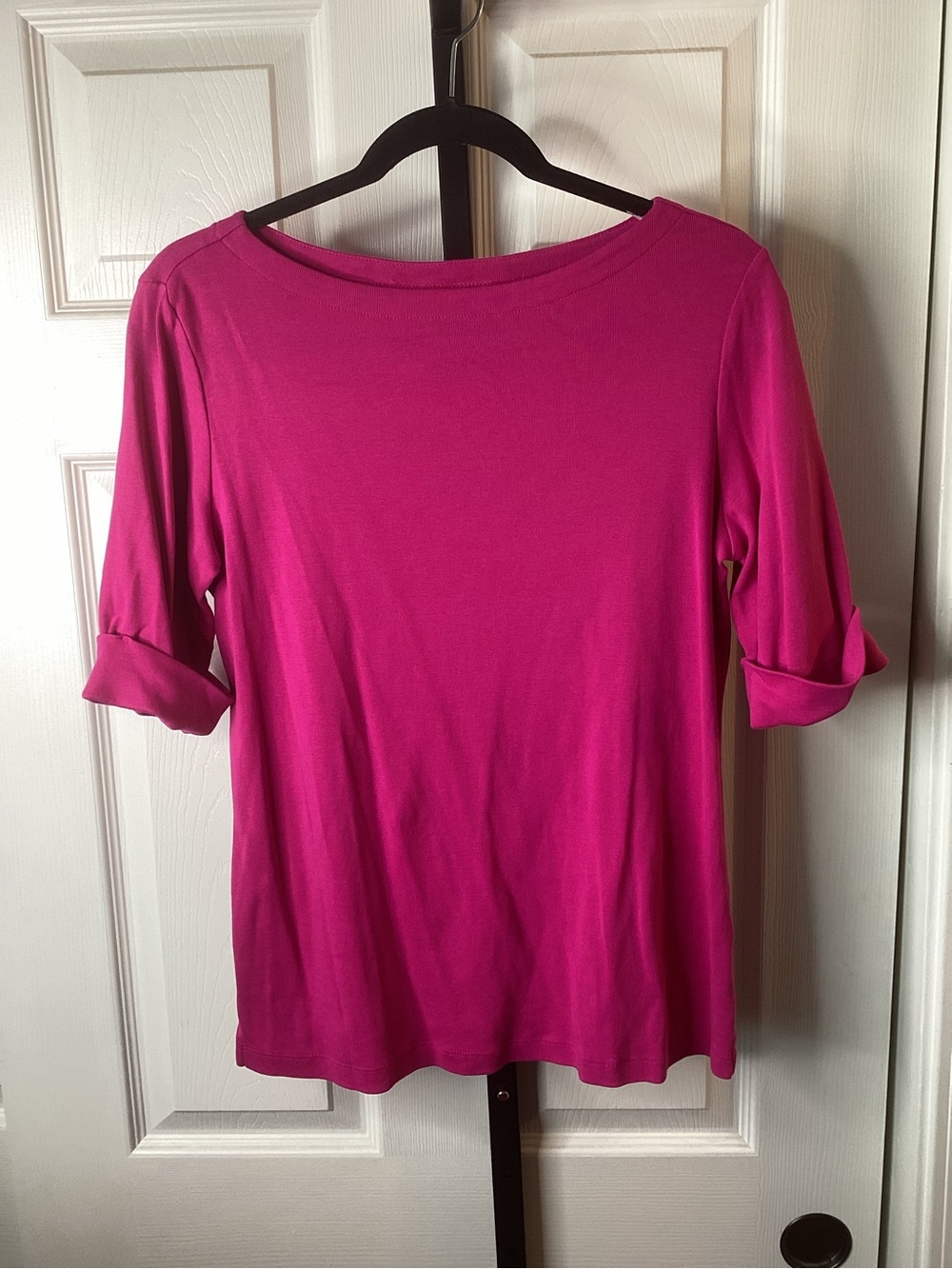 Classic Women's Roll-Sleeve Top in Fuchsia, size Small